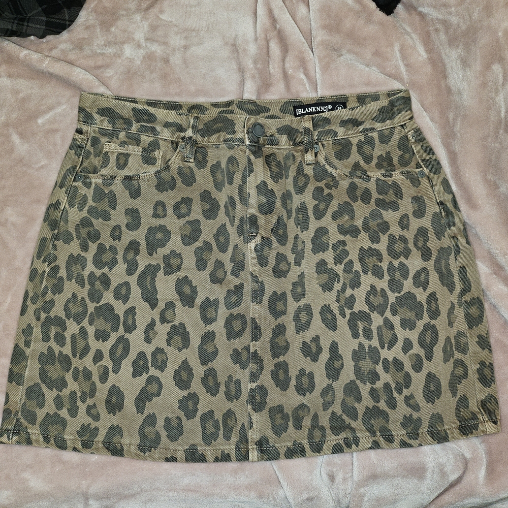Leopard Print Denim Skirt